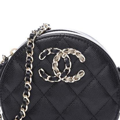 Chanel Caviar Quilted French New Wave Round Clutch With Chain Black 9 of 10