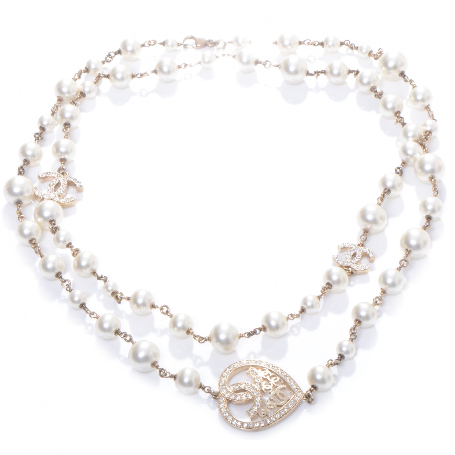 Chanel Swarovski Crystal CC Heart Pearl Necklace 3 of 4
