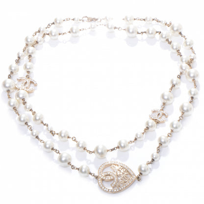 Chanel Swarovski Crystal CC Heart Pearl Necklace 3 of 4