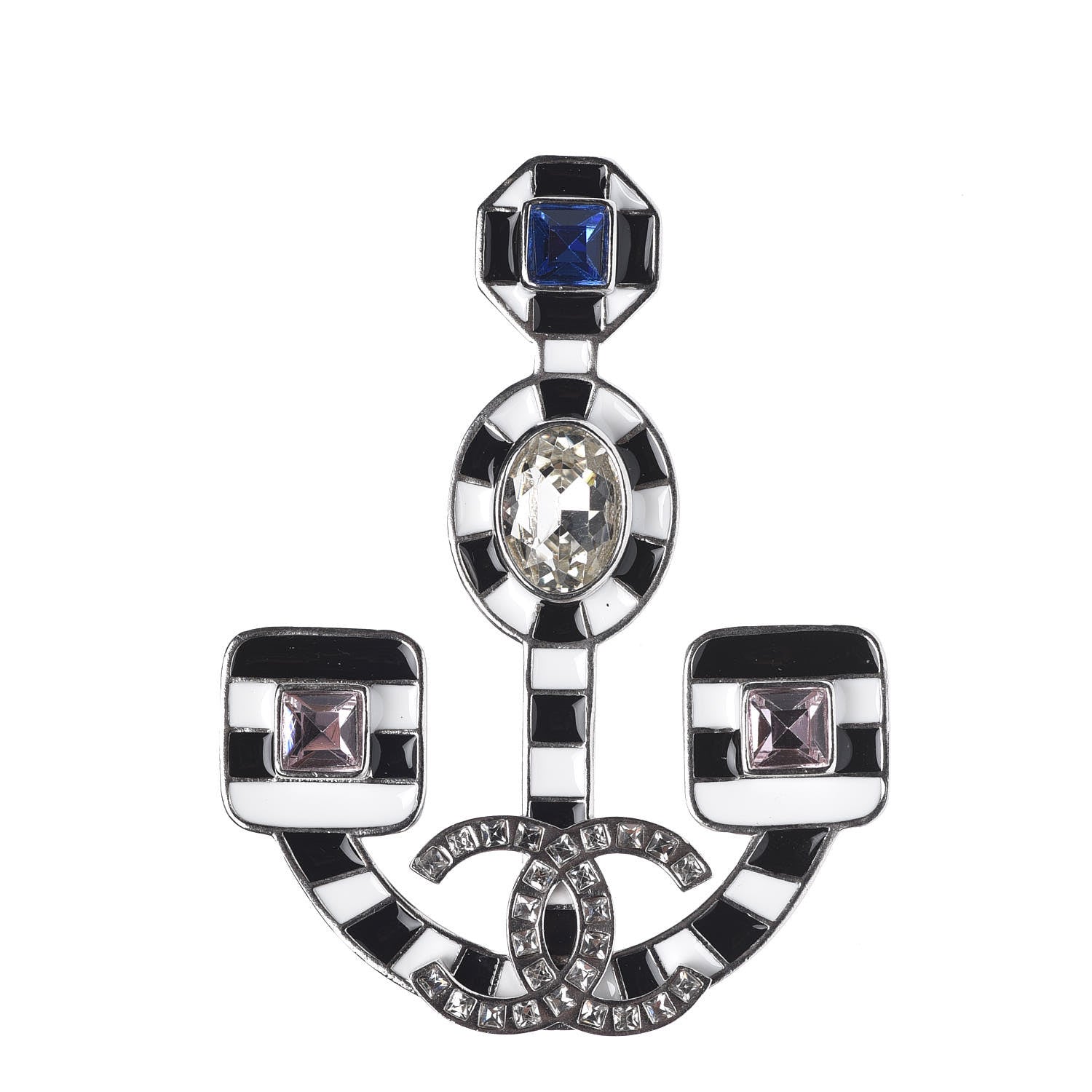 Chanel Crystal Enamel Anchor Brooch White Black 1 of 4