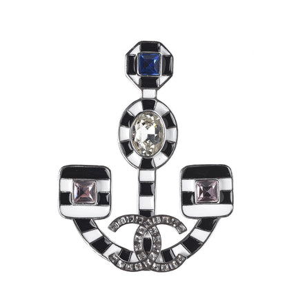 Chanel Crystal Enamel Anchor Brooch White Black 1 of 4