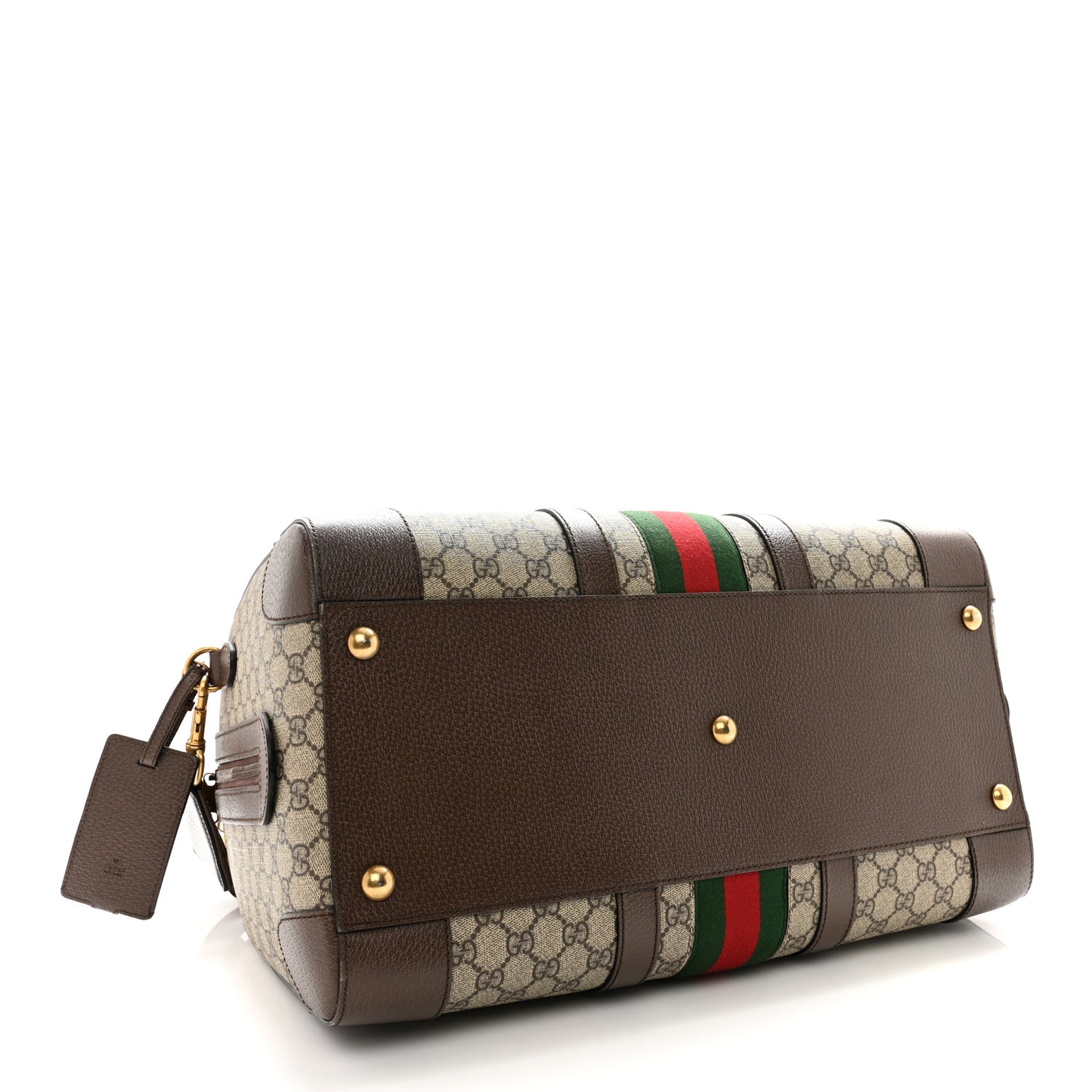 GG Supreme Monogram Textured Dollar Calfskin Web Medium Savoy Duffle Bag Beige Ebony New Acero