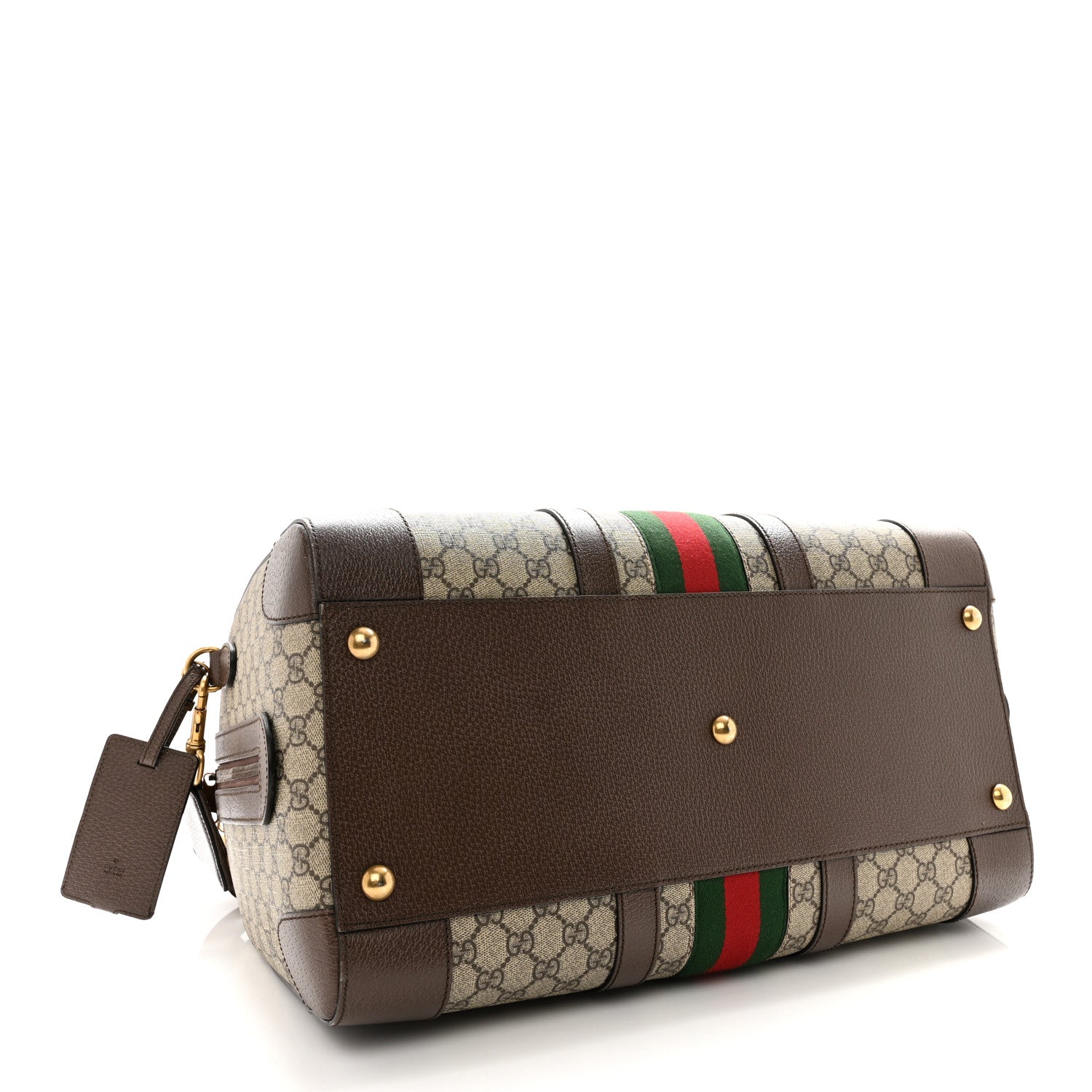 Gucci GG Supreme Monogram Textured Dollar Calfskin Web Medium Savoy Duffle Bag Beige Ebony New Acero 3 of 11