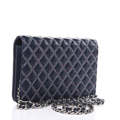Chanel Lambskin Double Quilted Stitch Wallet On Chain WOC Navy Blue 3 of 14