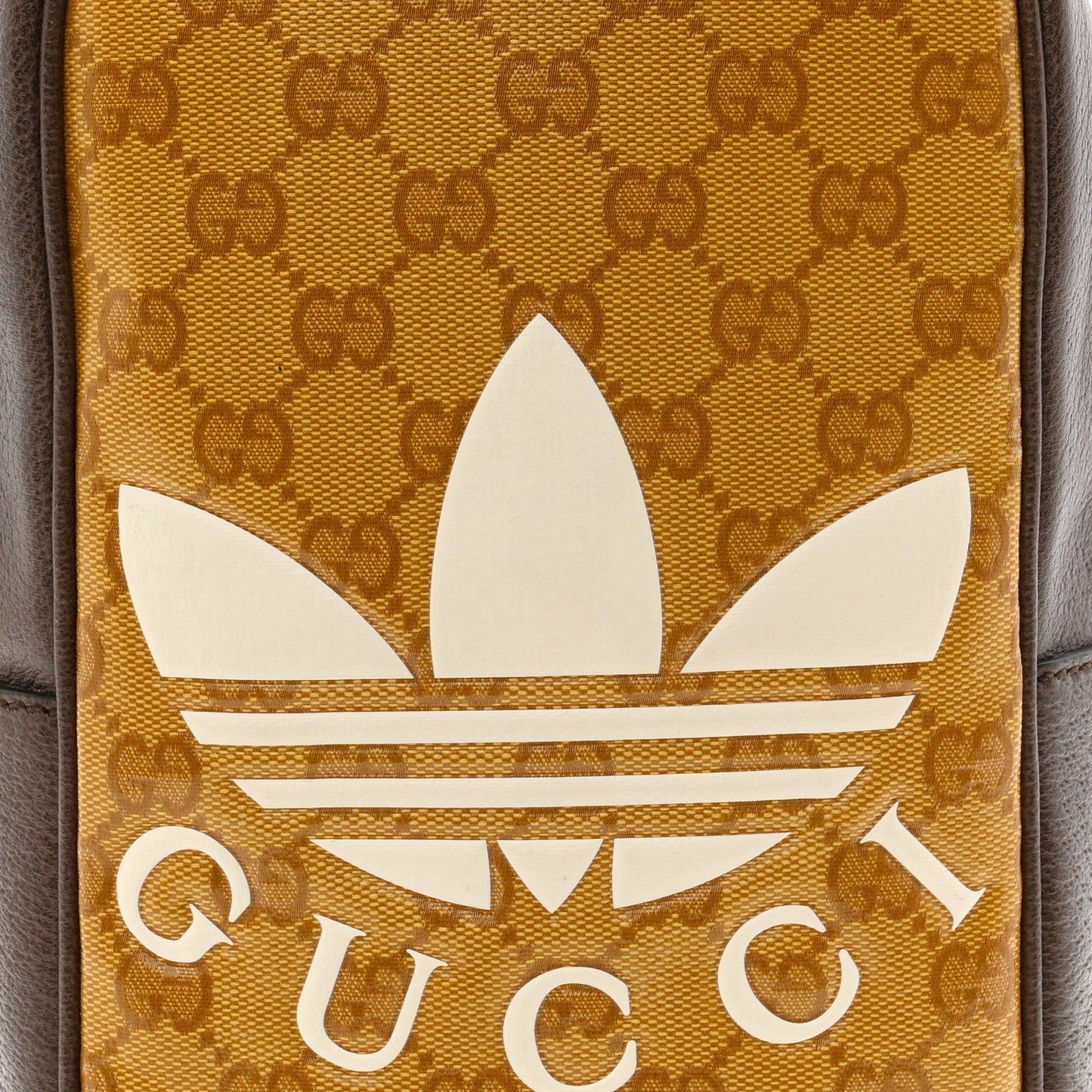 X ADIDAS Crystal Vintage Monogram Textured Dollar Calfskin Web Trefoil Logo Bag Mid Natural Nut Off White New Acero