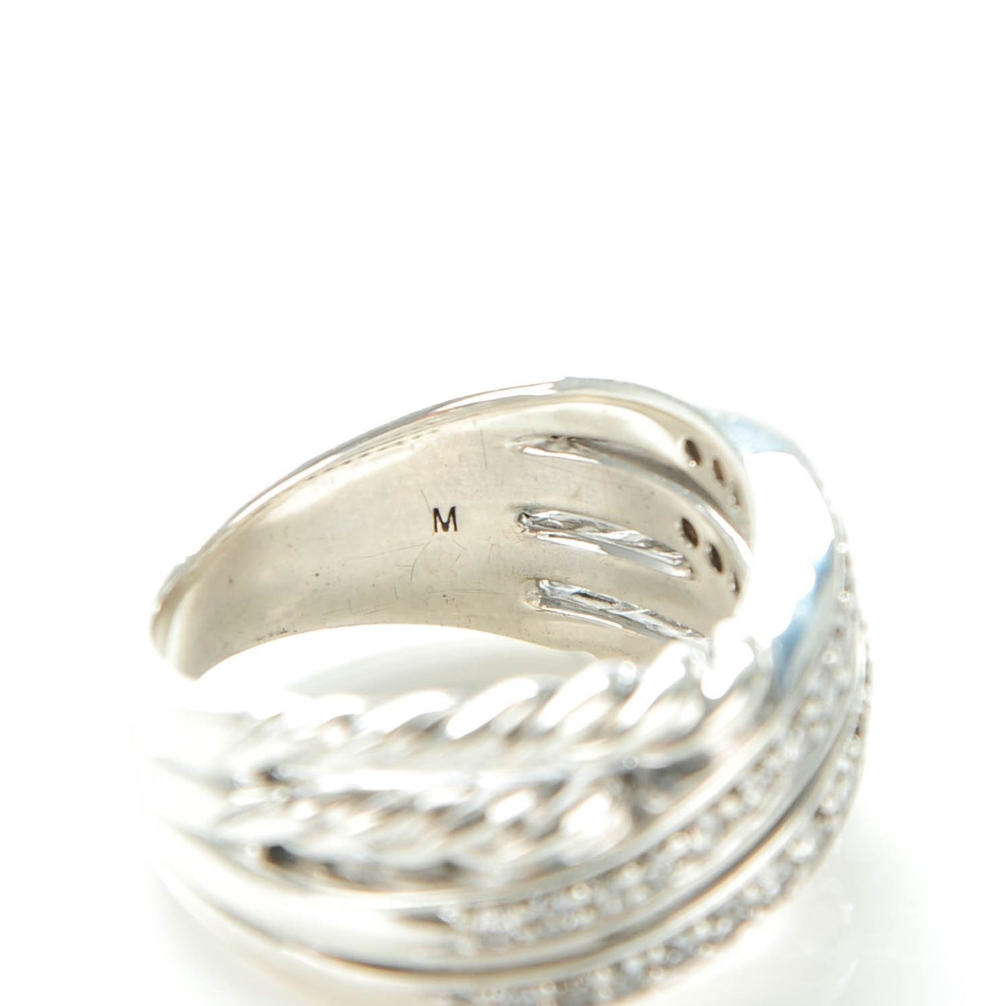 Sterling Silver Pave Diamond 11mm Crossover Ring 54 7