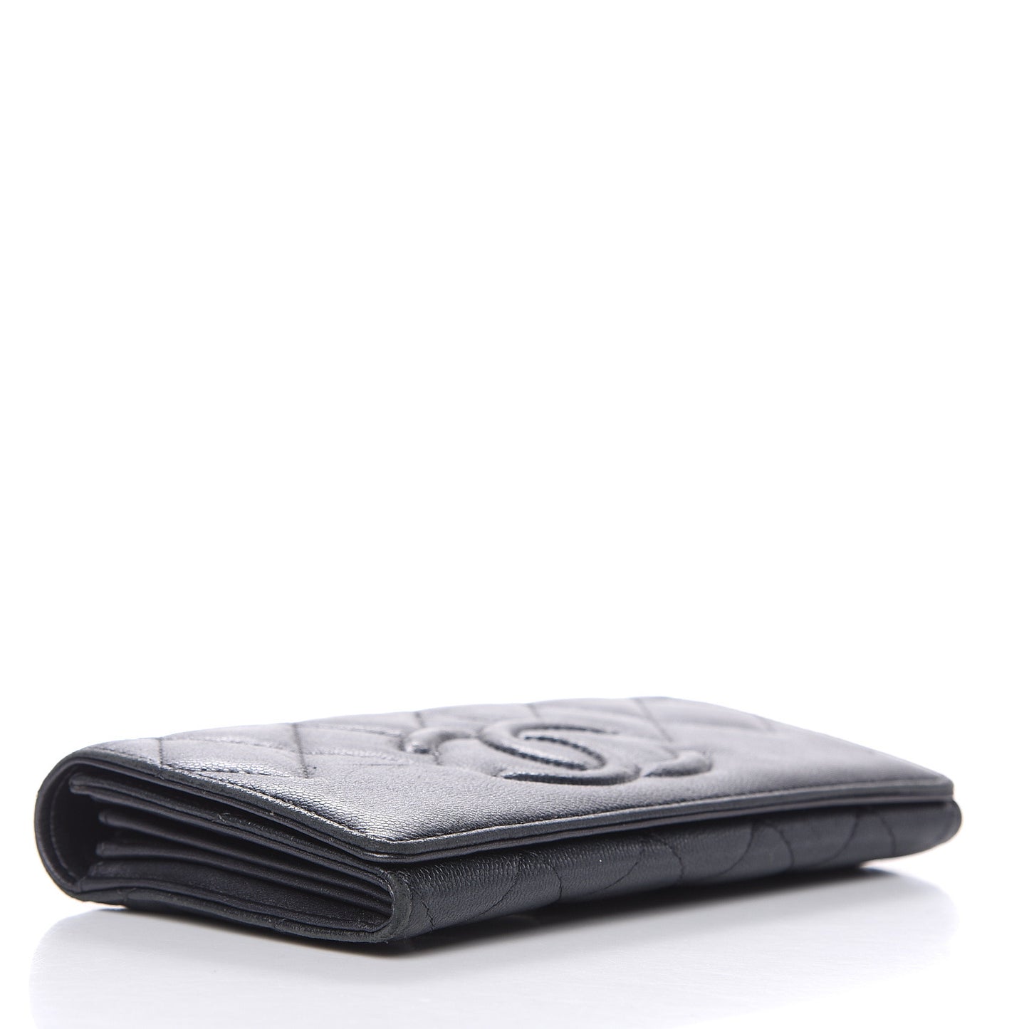 Metallic Caviar Quilted CC Large Gusset Flap Wallet Black