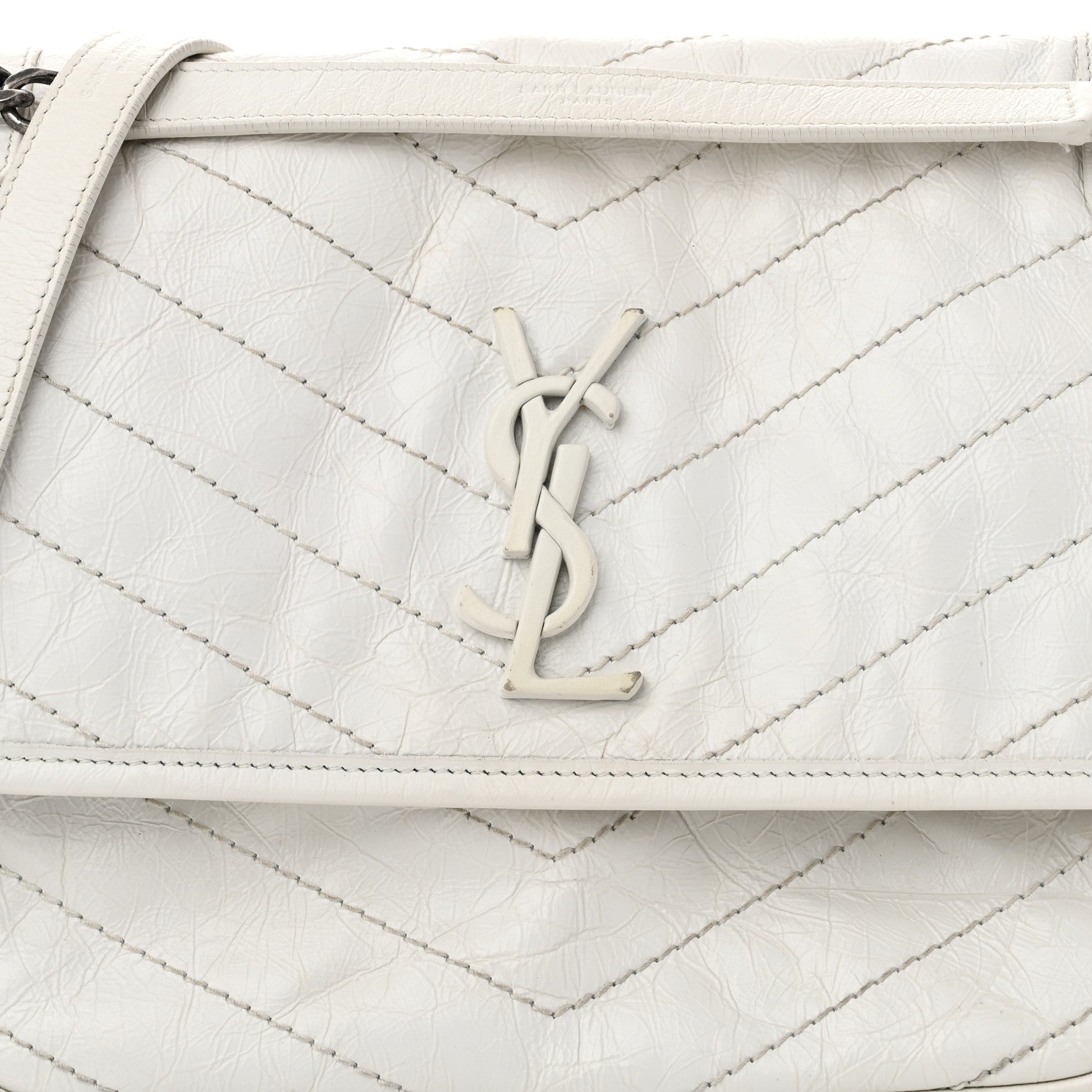 Saint Laurent Crinkled Calfskin Matelasse Monogram Medium Niki Chain Satchel Ivory 8 of 12