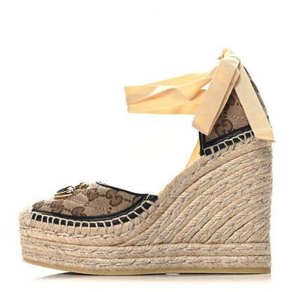 Gucci Monogram Matelasse GG Marmont Ankle Wrap Platform 35/120mm Espadrille Wedges 35.5  35.5 Beige Ebony Black Sand Storm 1 of 10
