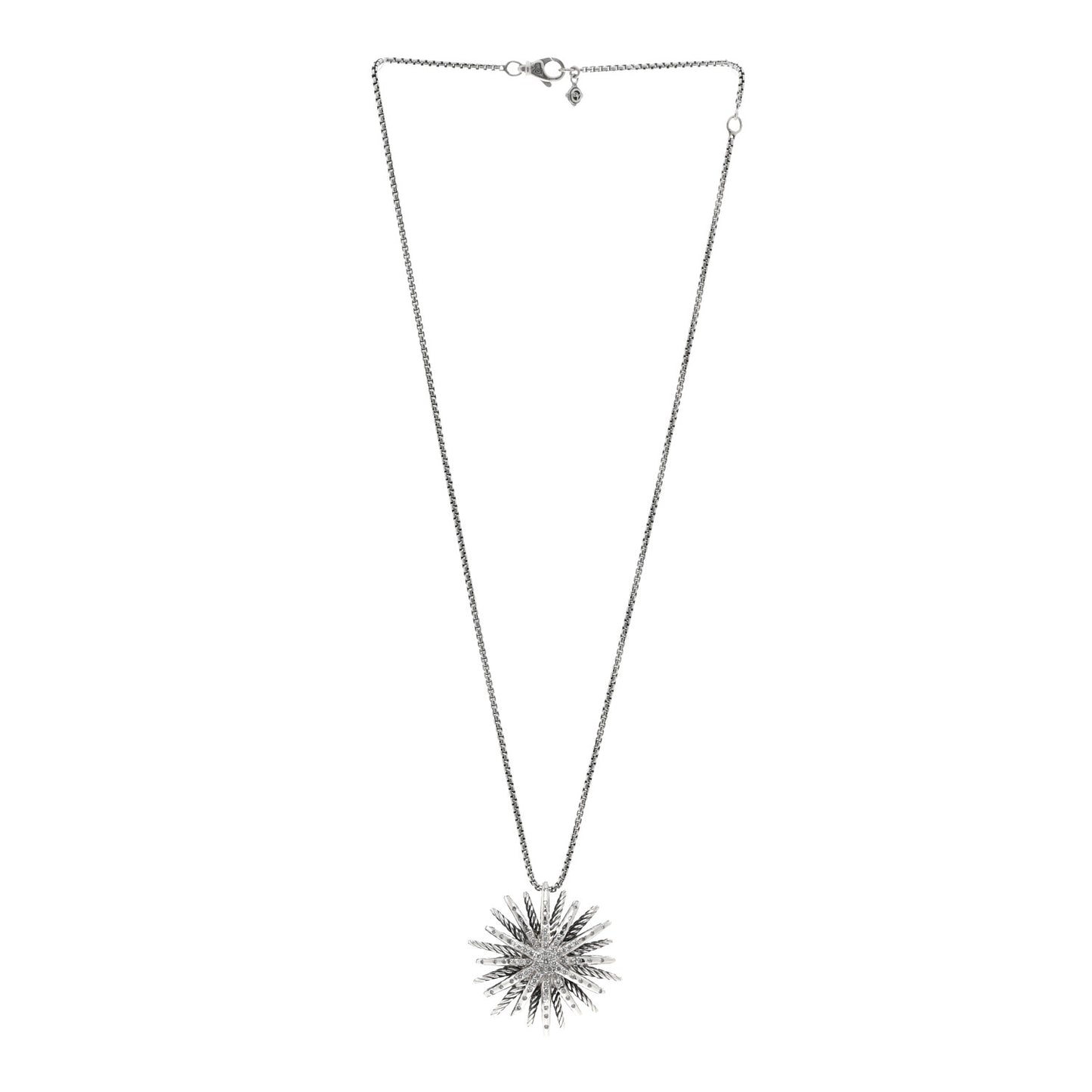 Sterling Silver Diamond Large Starburst Pendant Necklace