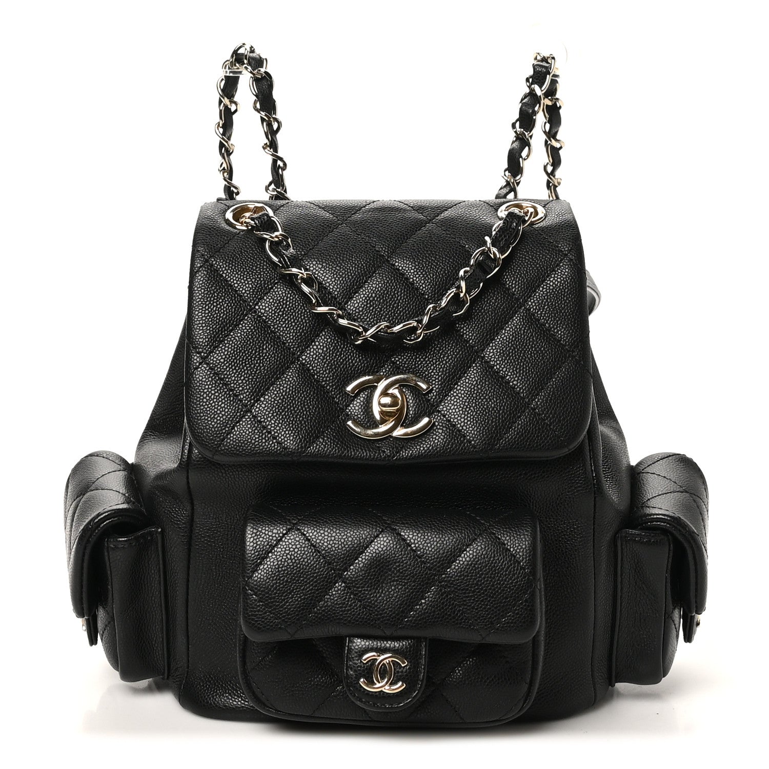 Chanel Shiny Caviar Quilted Small Pockets Drawstring Backpack Black 1 of 10