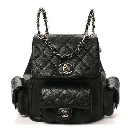 Chanel Shiny Caviar Quilted Small Pockets Drawstring Backpack Black 1 of 10