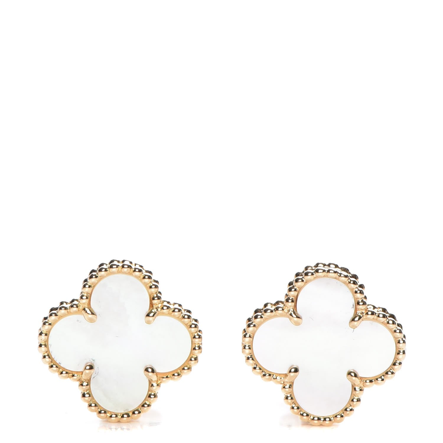 Van Cleef & Arpels 18K Yellow Gold Mother of Pearl Vintage Alhambra Earrings 1 of 5