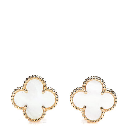 Van Cleef & Arpels 18K Yellow Gold Mother of Pearl Vintage Alhambra Earrings 1 of 5