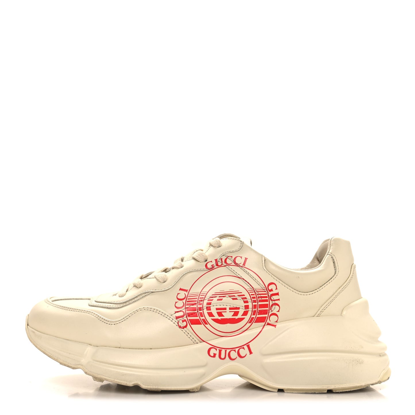 Calfskin Mens Gucci Disk Rhyton Sneaker 8 Ivory Red