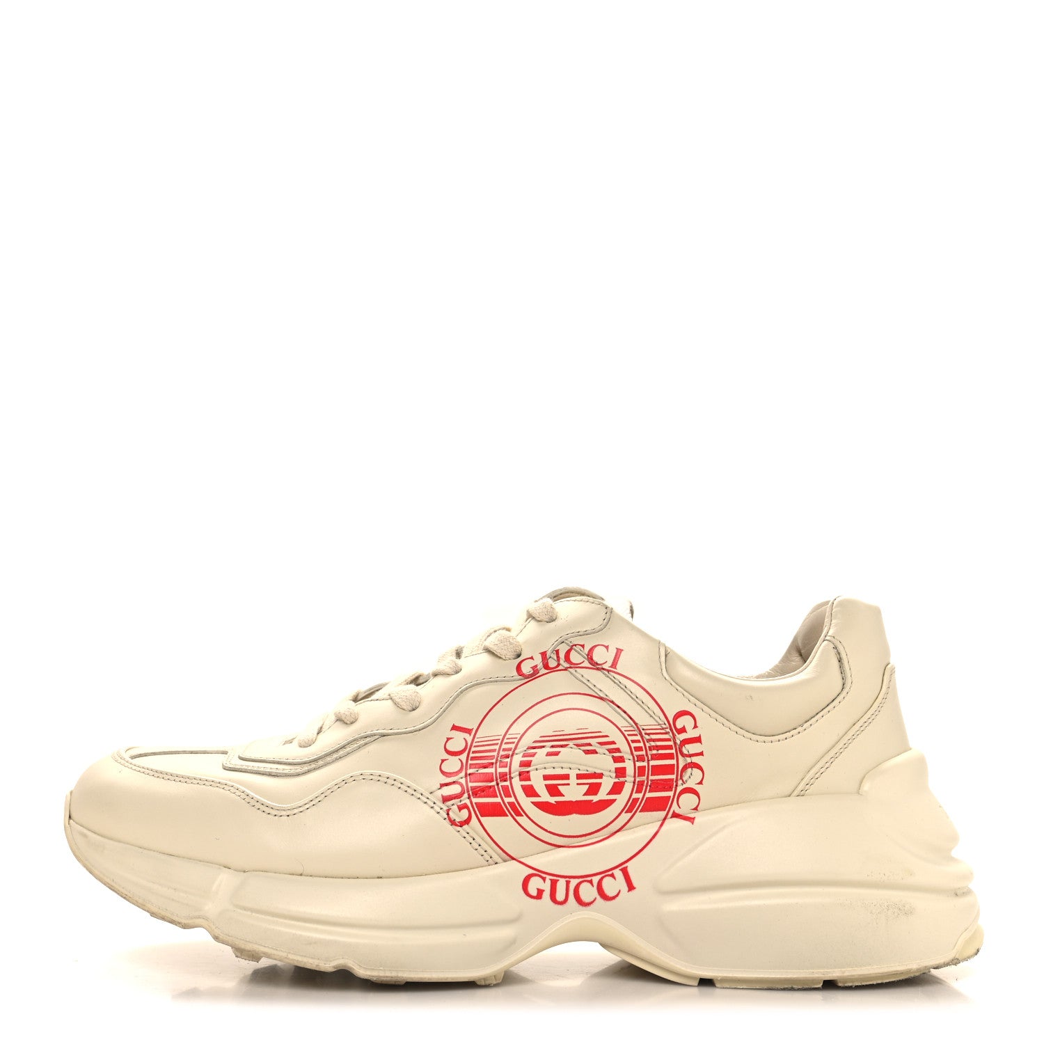 Gucci Calfskin Mens Gucci Disk Rhyton Sneaker 8 Ivory Red 1 of 12