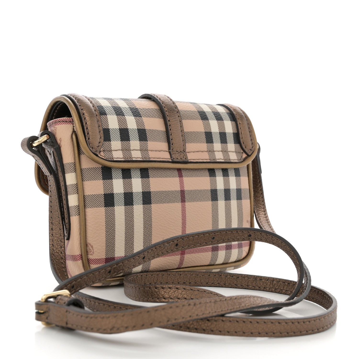 Burberry Metallic Suede Haymarket Check Mini Berkeley Crossbody Antique Gold 3 of 9