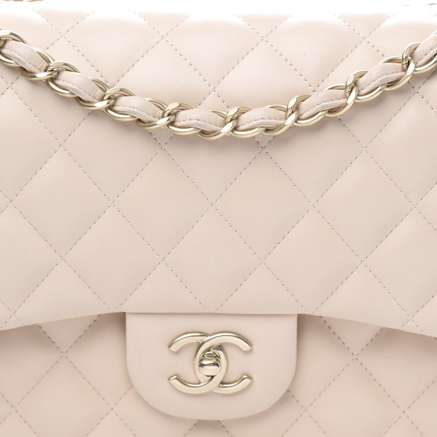 Lambskin Quilted Jumbo Double Flap Beige Clair