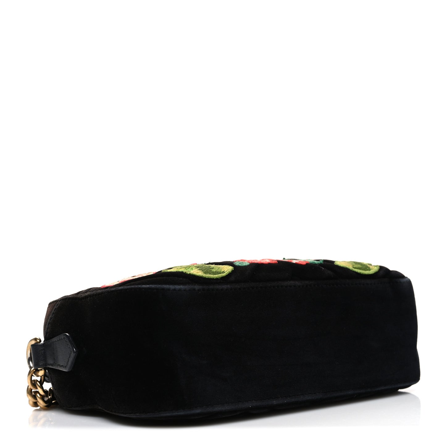 Velvet Matelasse Deer Embroidered Small GG Marmont Chain Shoulder Bag Black