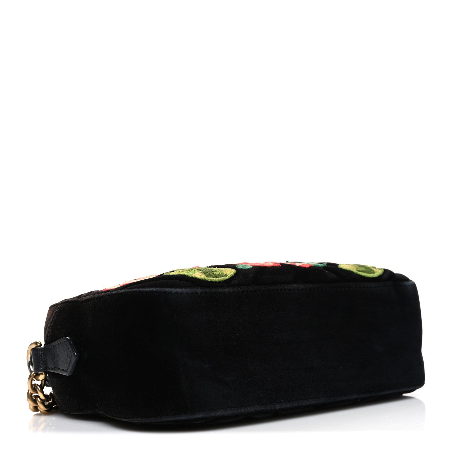 Gucci Velvet Matelasse Deer Embroidered Small GG Marmont Chain Shoulder Bag Black 4 of 10