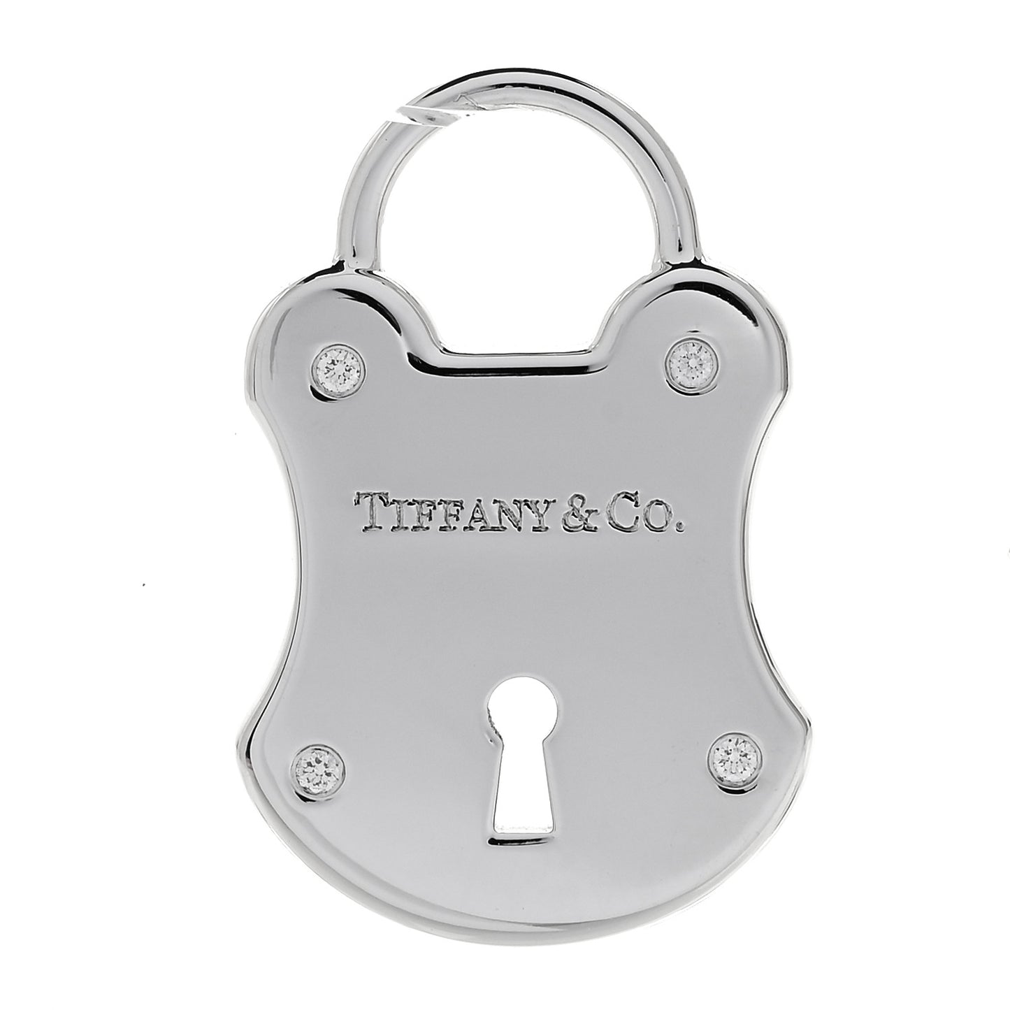 18K White Gold Diamond Emblem Lock Pendant