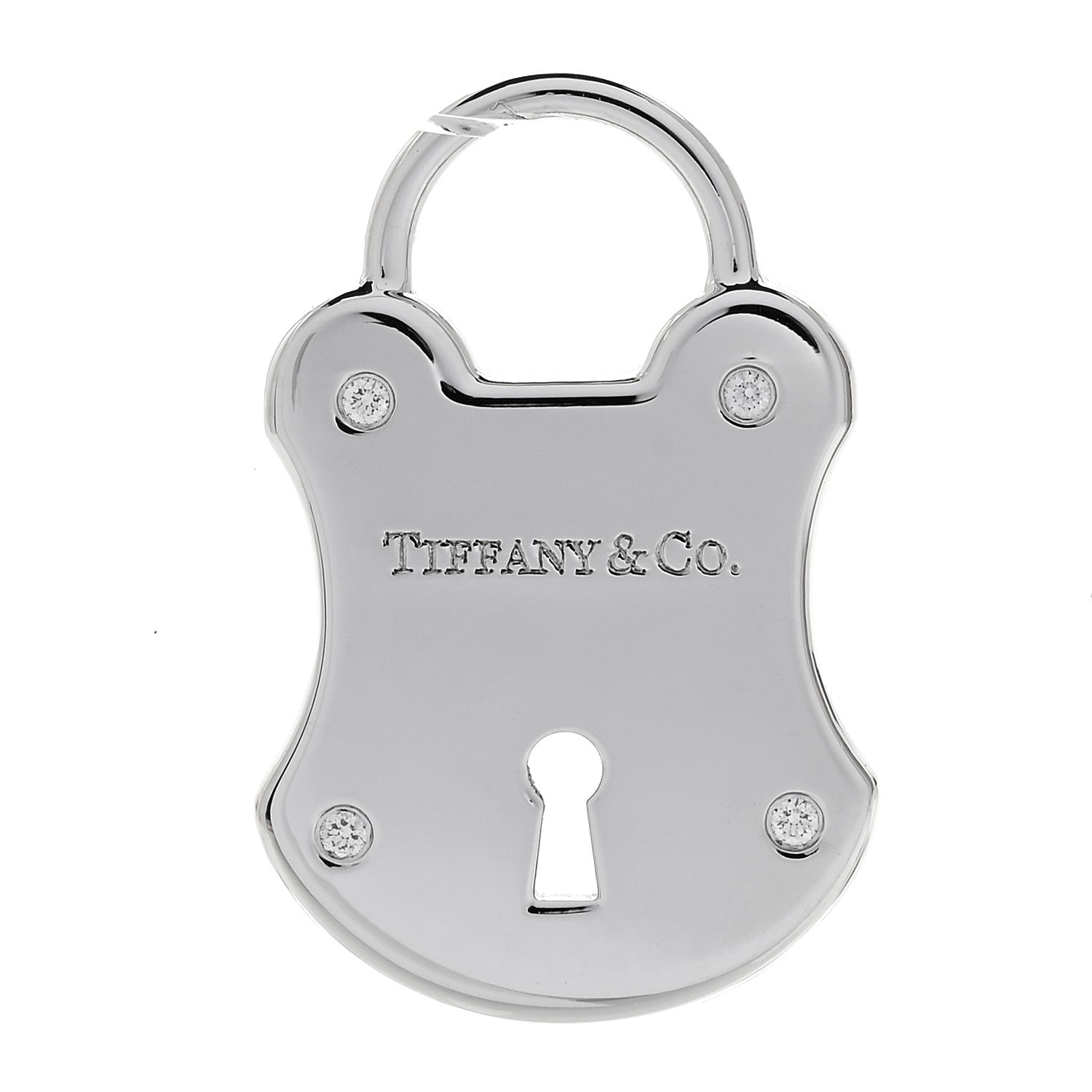 Tiffany 18K White Gold Diamond Emblem Lock Pendant 1 of 3