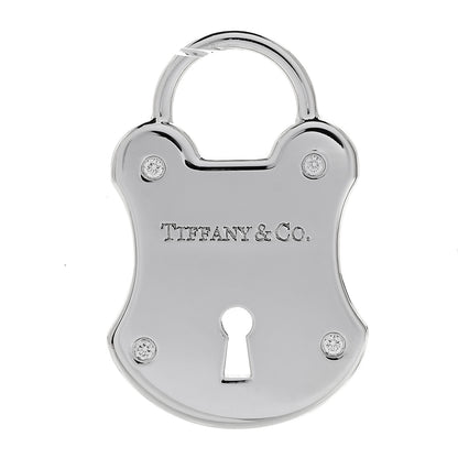 Tiffany 18K White Gold Diamond Emblem Lock Pendant 1 of 3