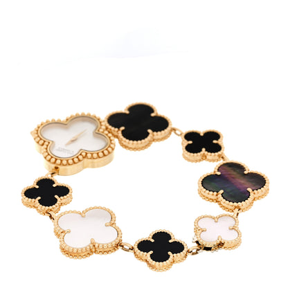 Van Cleef & Arpels 18K Yellow Gold Mother of Pearl Black Onyx 26mm Alhambra Quartz Watch 3 of 5