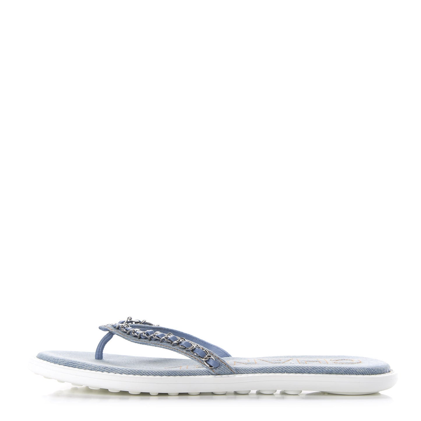 Denim CC Chain Thong Sandals 39 Blue