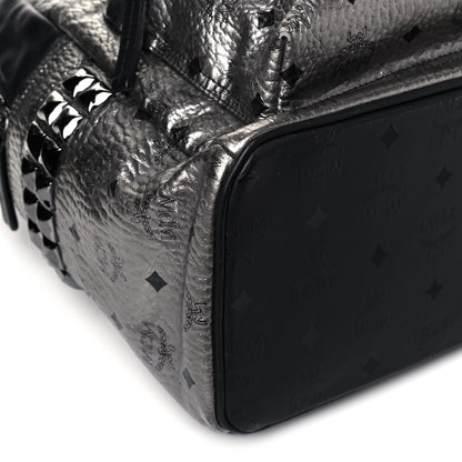 MCM Metallic Visetos Medium Side Stud Stark Backpack Silver Black 7 of 11