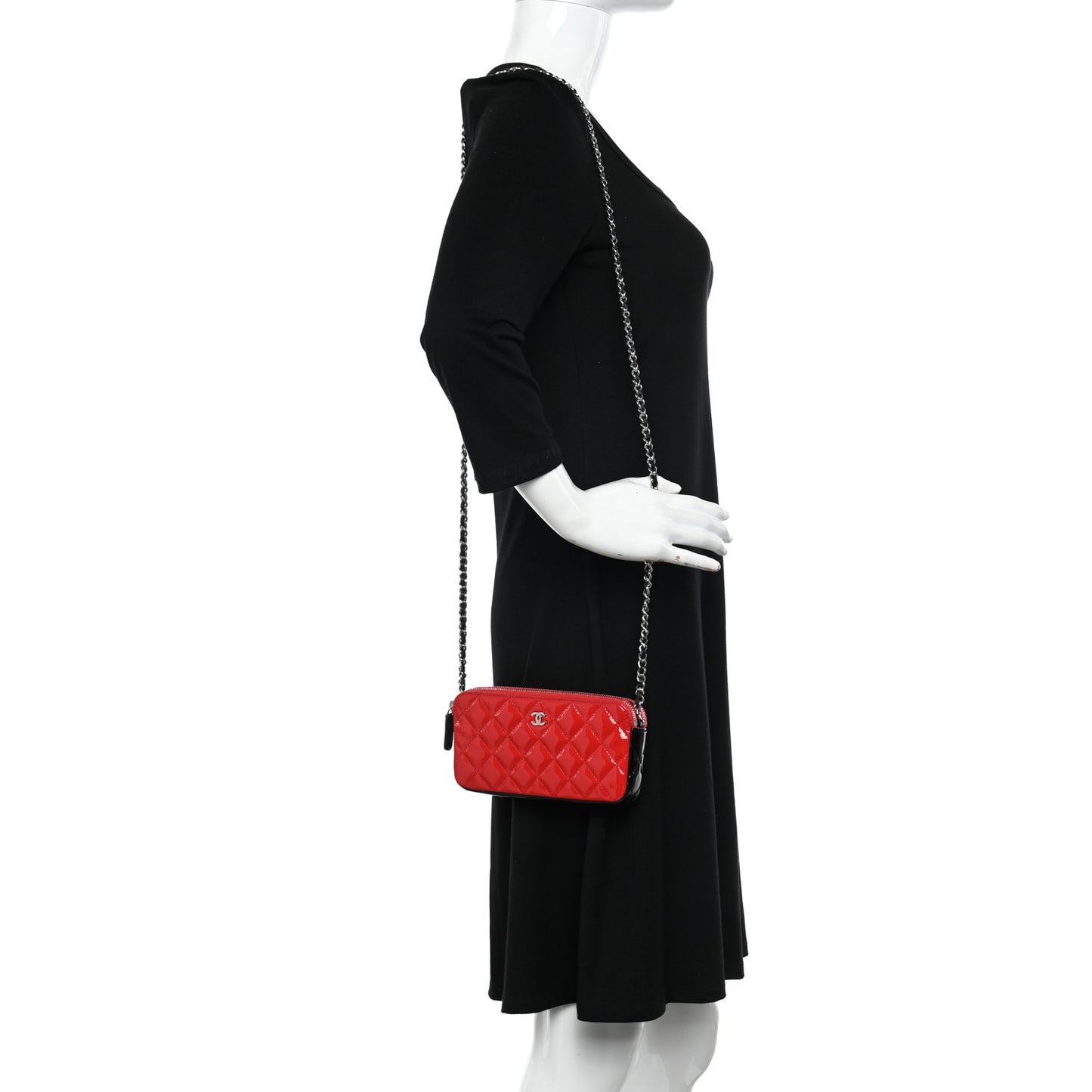 Patent Quilted Small Clutch With Chain Red Black