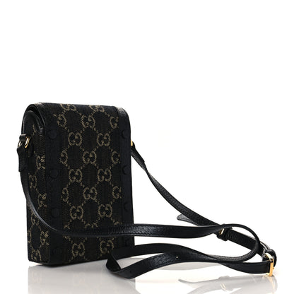 Gucci Jacquard Black Denim GG Monogram Textured Dollar Calfskin Mini Horsebit 1955 Crossbody Bag Black Ivory 3 of 11