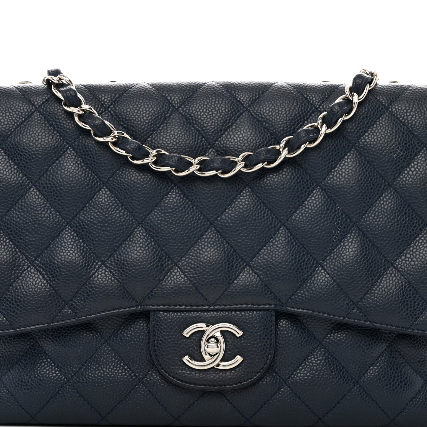 Caviar Quilted Jumbo Single Flap Navy