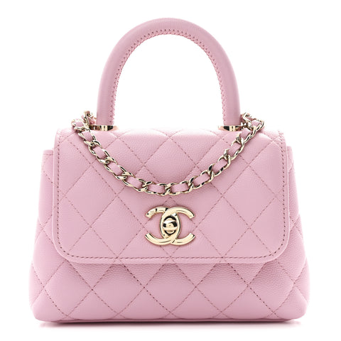 Caviar Quilted Coco Handle Clutch With Chain Pink
