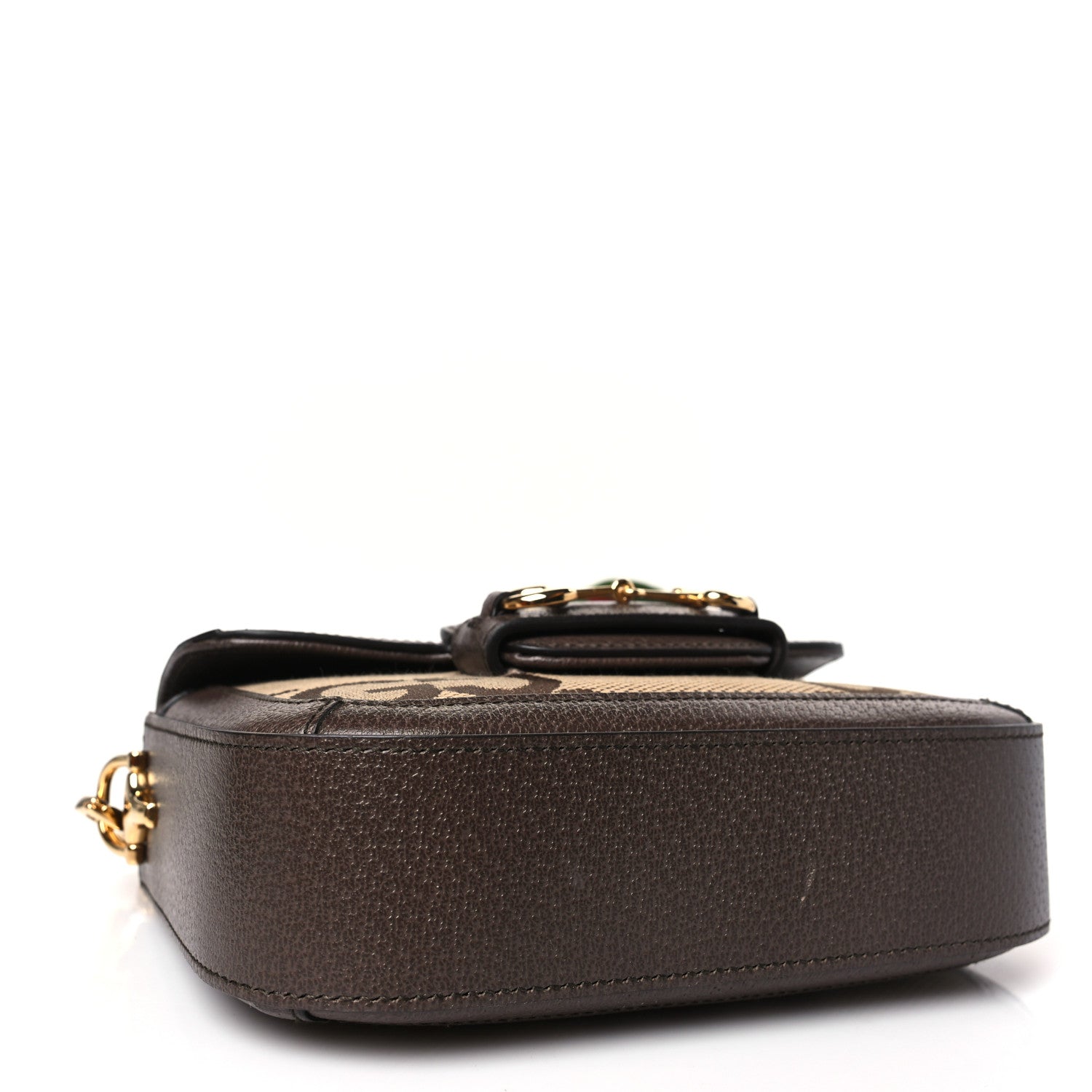 Gucci Monogram Jumbo GG Textured Dollar Calfskin Web Mini Horsebit 1955 Shoulder Bag Camel Ebony New Acero 4 of 8