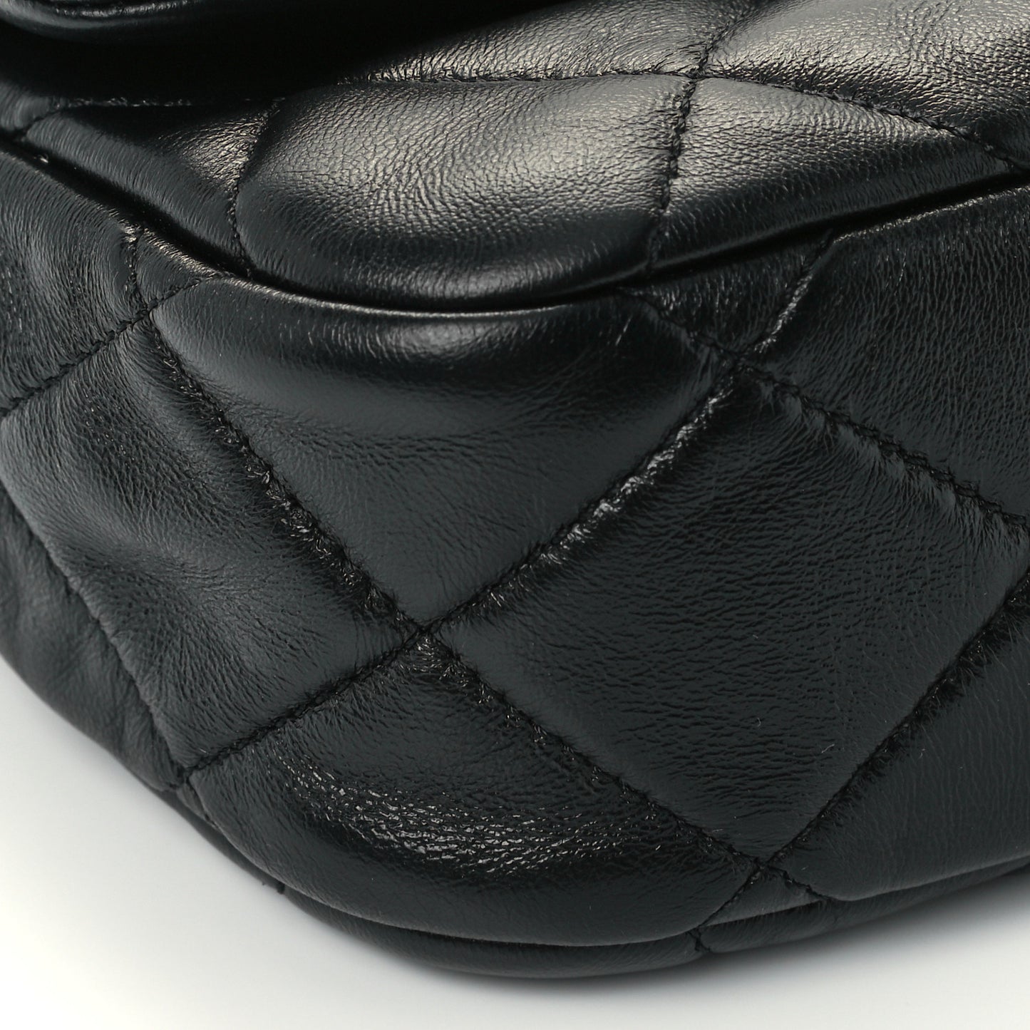Lambskin Quilted Small Lacquered Chain Flap Black