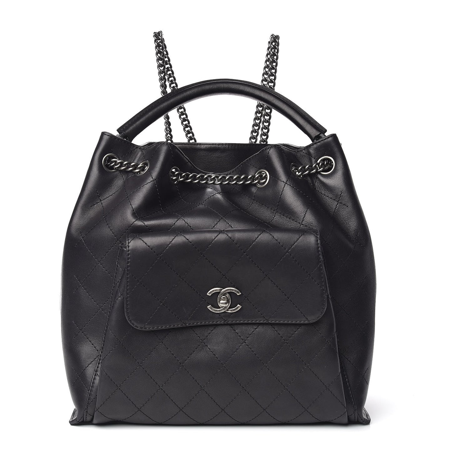 Calfskin Stitched Large Urban Luxury Drawstring Backpack Black