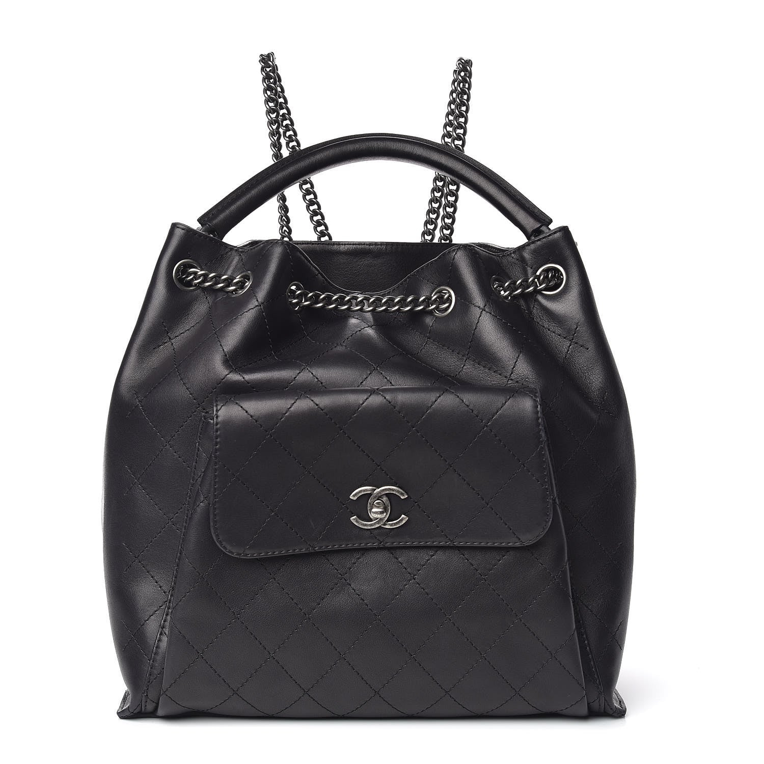 Chanel Calfskin Stitched Large Urban Luxury Drawstring Backpack Black 1 of 10
