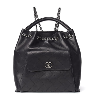 Chanel Calfskin Stitched Large Urban Luxury Drawstring Backpack Black 1 of 10