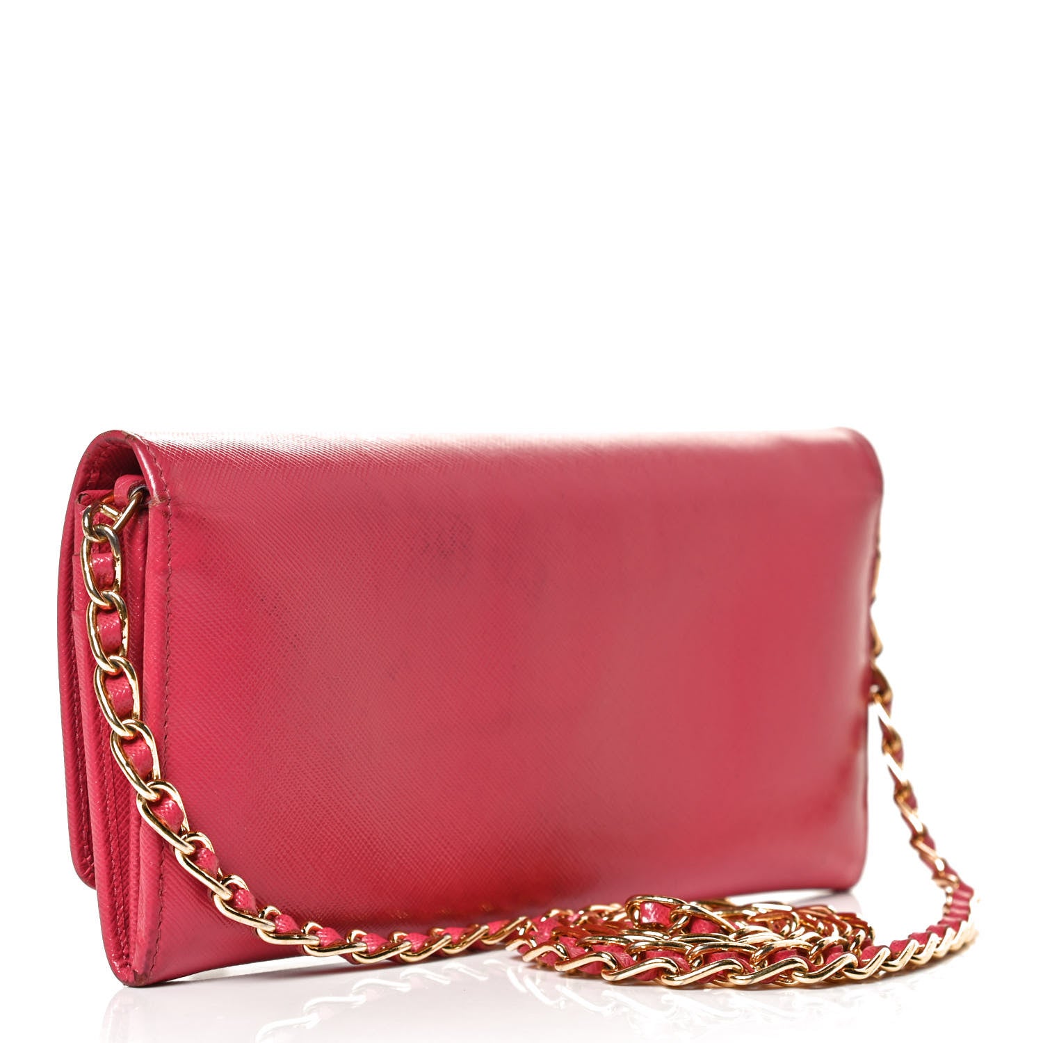 Prada Saffiano Metal Oro Chain Wallet Peonia 3 of 13