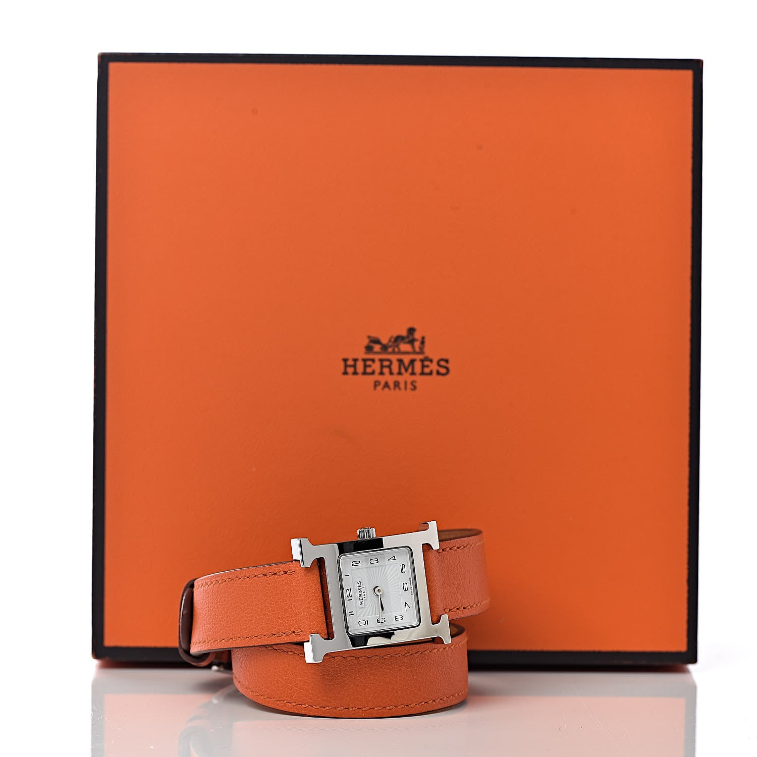 Hermes Stainless Steel Swift 21mm Heure H Hour Double Tour Quartz Watch Orange 8 of 8