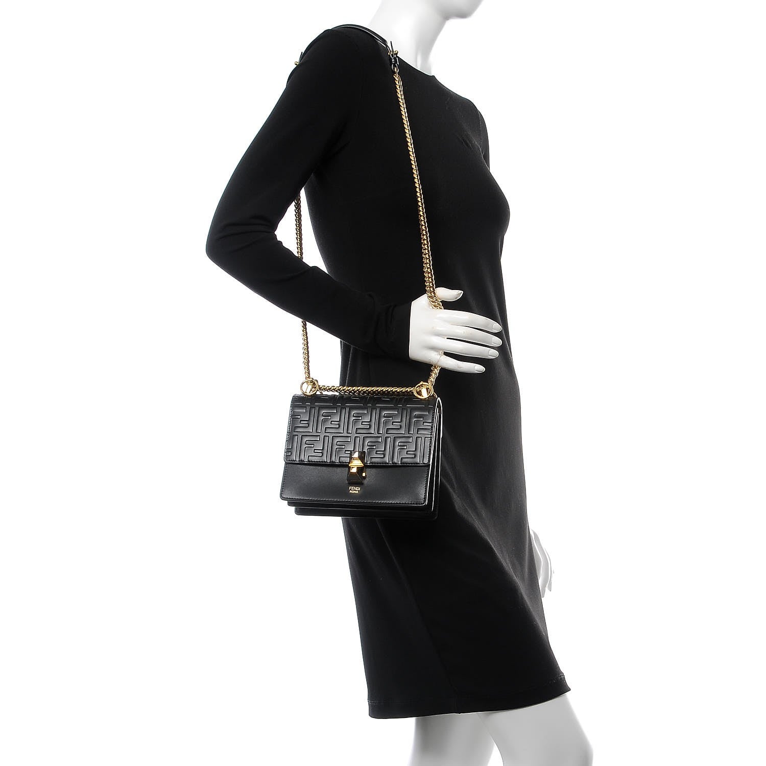 Fendi Vitello Liberty FF 1974 Embossed Small Kan I Shoulder Bag Black 2 of 8