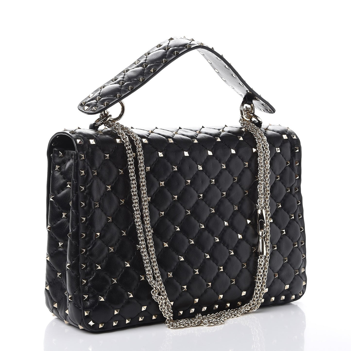 Lambskin Large Rockstud Spike Shoulder Bag Black
