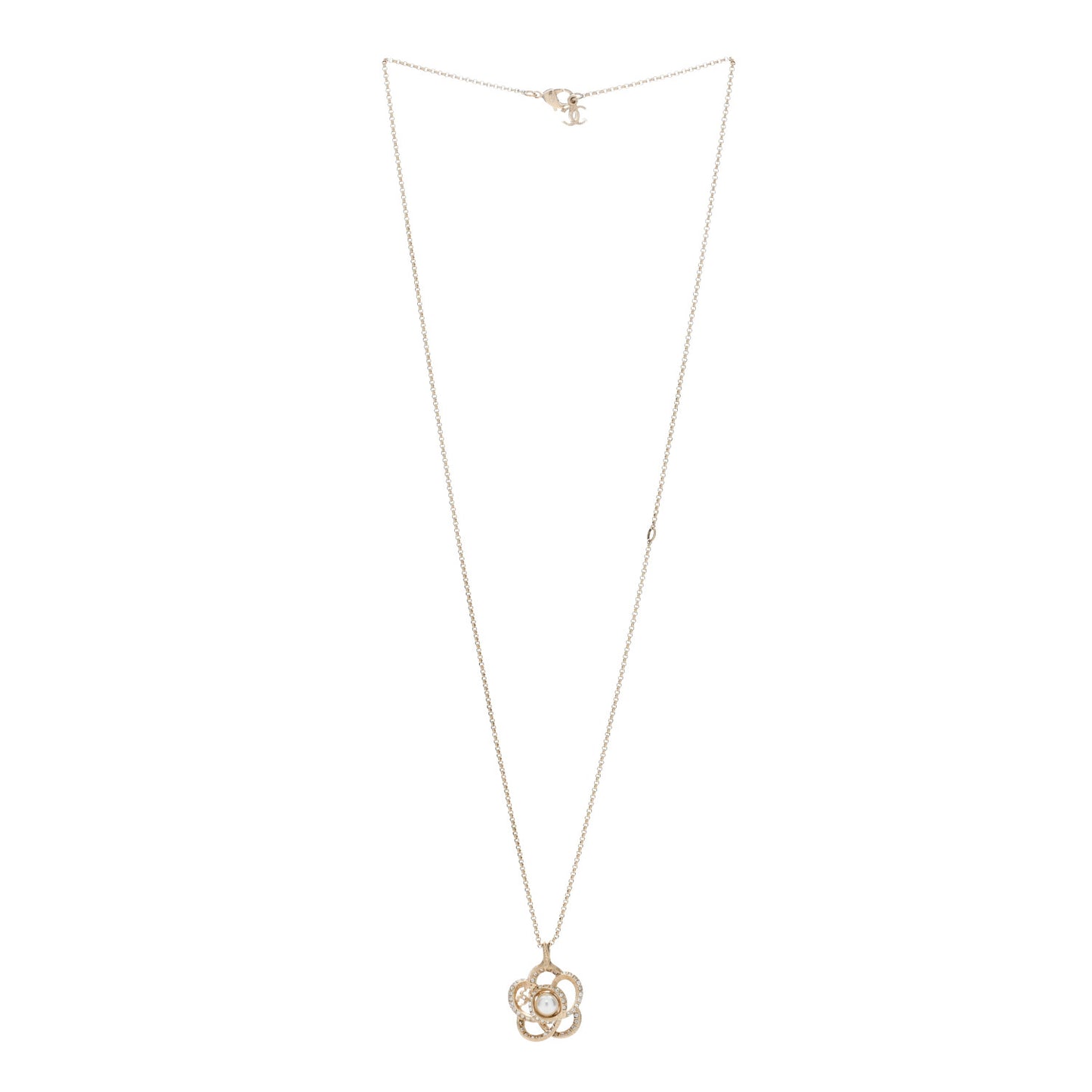 Crystal Pearl Camellia Necklace Gold