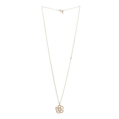 Chanel Crystal Pearl Camellia Necklace Gold 2 of 4