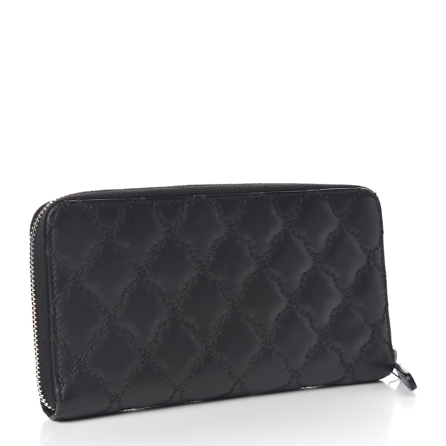 Chanel Calfskin Double Stitch Hamptons Zip Around Wallet Black 3 of 9