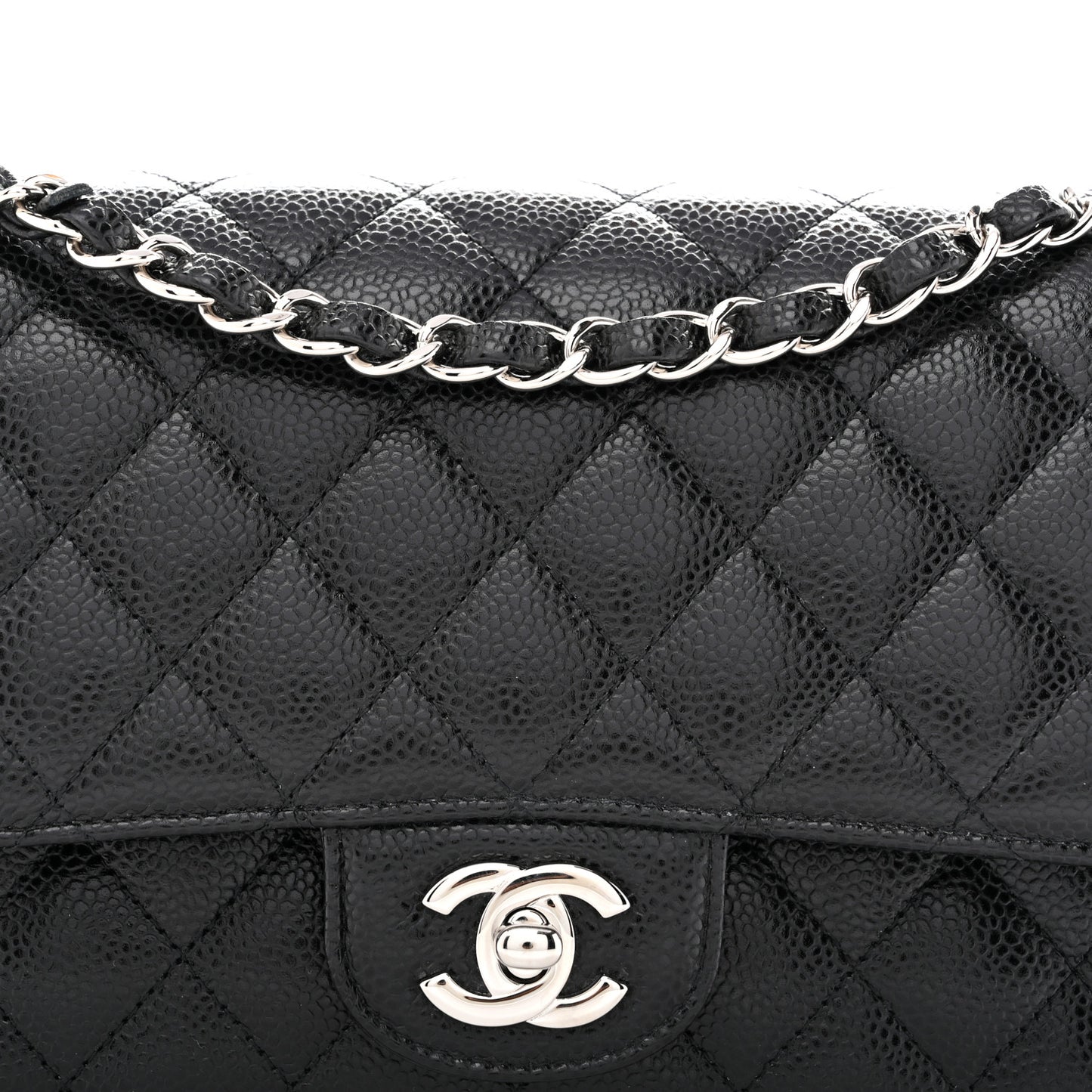 Caviar Quilted Medium Double Flap Black
