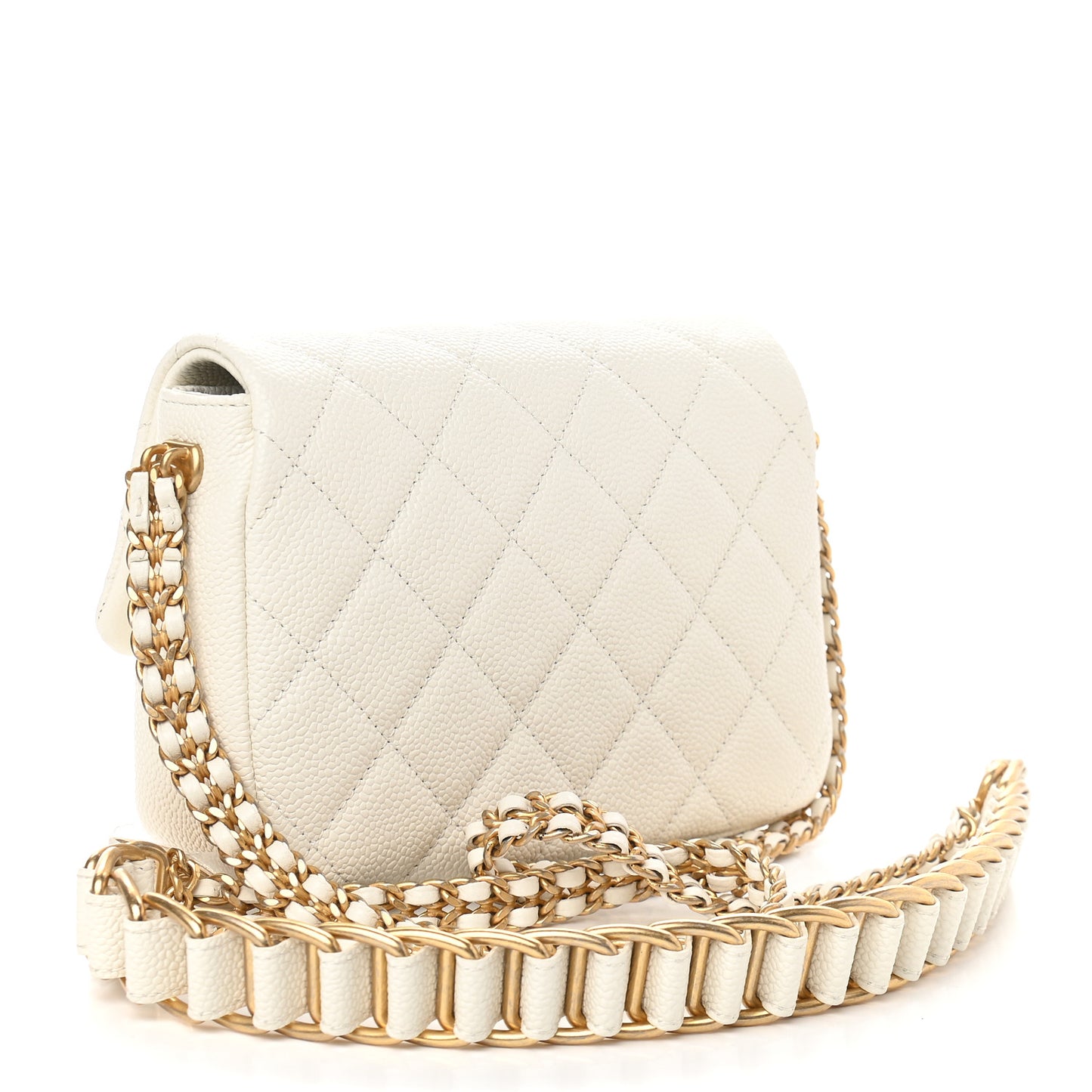 Caviar Quilted Mini Chain Soul Flap White