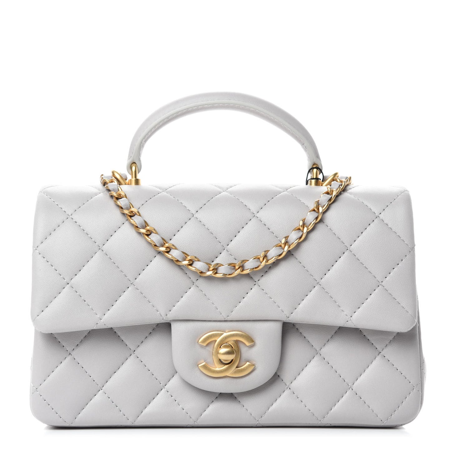 Lambskin Quilted Mini Top Handle Rectangular Flap Grey