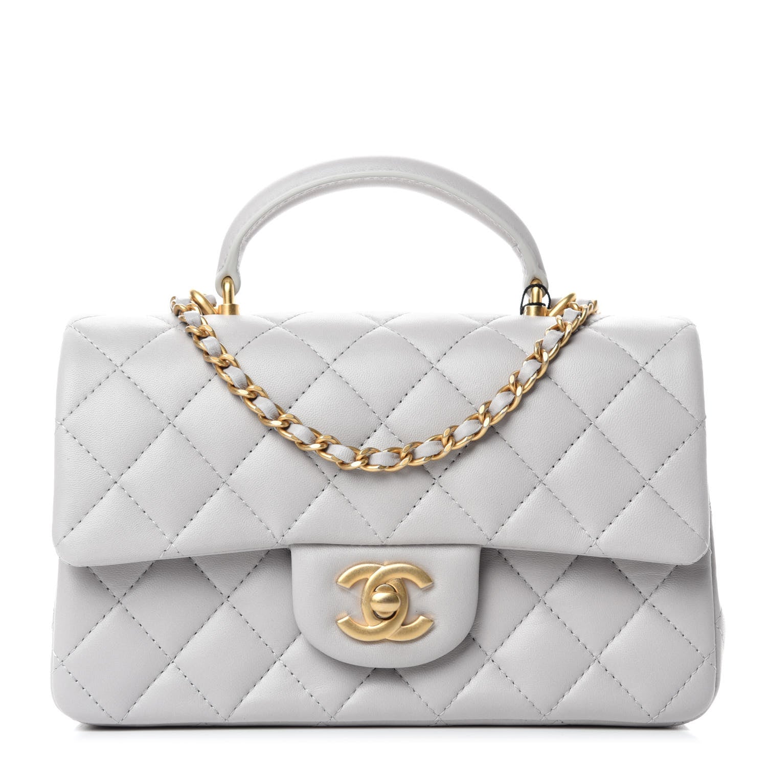 Chanel Lambskin Quilted Mini Top Handle Rectangular Flap Grey 1 of 11